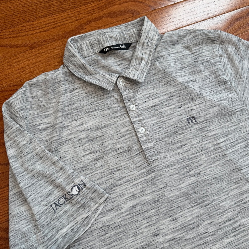 Travis Mathew Golf Polo Shirt Mens XL Gray Stretch Jackson Hole Logo